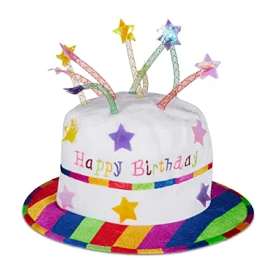 Image of Relaxdays Happy Birthday, Party Candles, Cake Shape, Fabric Hat, Polyester, Multi, Pack of 1
