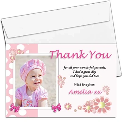Image of 10 Personalised Girls Flower Birthday Thank You Photo Cards N107 Any Age