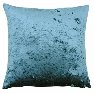 Image of Riva Paoletti Verona Cushion Cover Square Teal Blue Velvet Feel Crushed Look Hidden Zip Design 100% Polyester 55 x 55cm (22&quot; 22&quot; inches) Designed in the UK