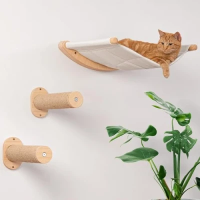 Image of 7 Ruby Road Cat Hammock Wall Mounted Shelf with Two Steps Shelves and Perches for Sleeping, Playing, Climbing, Lounging Modern Bed &amp; Furniture Large Cats or Kitty