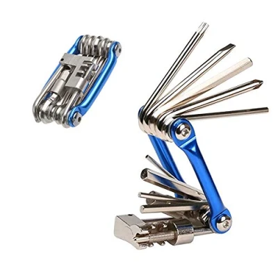 Image of Aiqeer 11 in 1 Multifunction Bike Repair Tool, Portable Foldable Bicycle Compact Mini Maintenance Tool Kit (Blue)