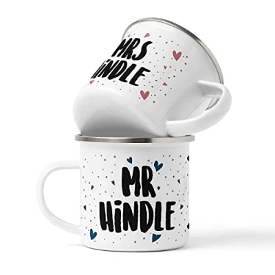 Image of Personalised 10 Year Anniversary Mug Set, Mr and Mrs Gift Tin Years Mug,
