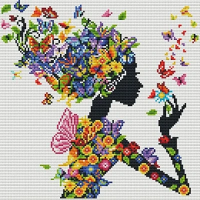 Image of Awesocrafts Cross Stitch Stamped Kits Girl and Butterfly Colourful Butterflies Easy Patterns Stitching Embroidery Needlework Kit Supplies (Butterfly)
