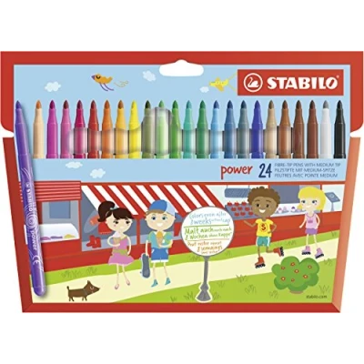 Image of Medium Fibre Tip Pen STABILO power Pack of 24 Assorted Colours
