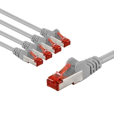 Image of goobay 65993 CAT6 Network Cable Set of 5/Patch Shielded S/FTP/CU Ethernet Cable, PiMF, LSZH/Cat 6 with 10 Gbits/Grey / 5 x m