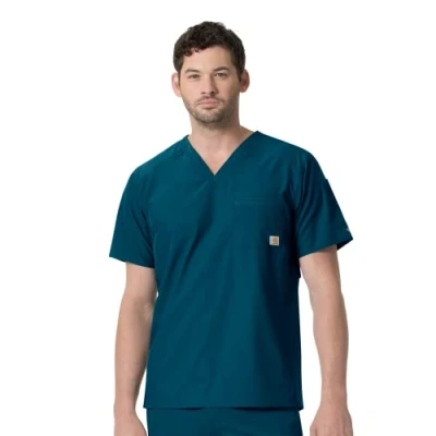 Image of Carhartt Men&#039;s Slim Fit V Neck Top Medical Scrubs Shirt, Caribbean, S