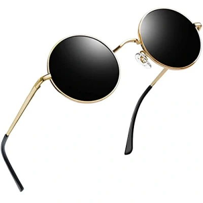 Image of Joopin Lennon Round Sunglasses for Men Polarised UV400 Protection Metal Frame Retro Vintage Circle Women(Gold Black Lens)