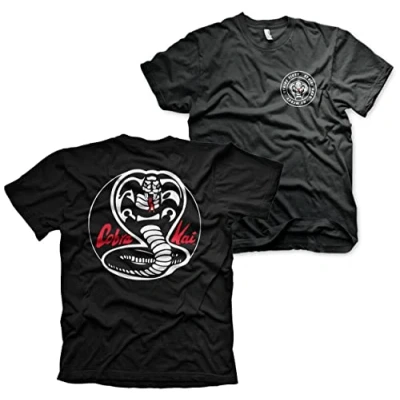 Image of Cobra Kai Officially Licensed White Patches Mens T Shirt (Black), Medium