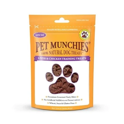 Image of Pet Munchies Liver and Chicken Dog Training Treats, Grain Free Tasty Bites with Natural Real Meat, Low in Fat High Protein 50g (Pack of 8)