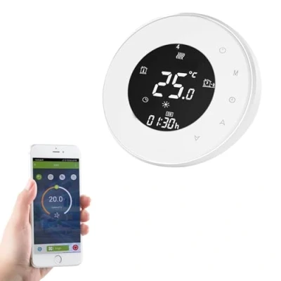 Image of Qiumi Smart Wifi Round Thermostat for individual Gas/Water Boiler Heating Works with Amazon Alexa Google Home IFTTT Dry Contact,5A 95 240V AC