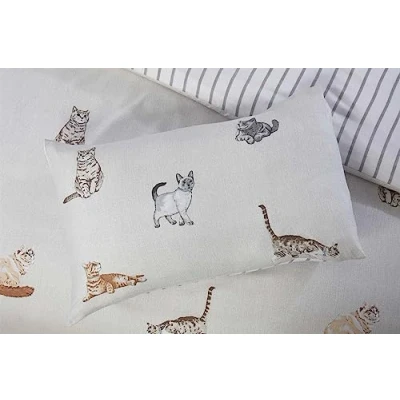 Image of Rapport Home Cats Bedding Set Purrfect Microfibre 180TC Reversible King Grey Duvet Cover