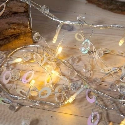 Image of Noma Iridescent Disc Garland with 20 LED&#039;s (Pack of 1), Silver/White