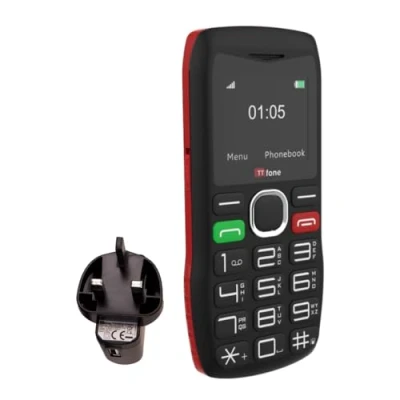 Image of TTfone TT880 Easy to Use Mobile Phone for Seniors and Elderly Large Button with Emergency Assistance Pay As You Go (Vodafone PAYG, Red, Mains Charger)