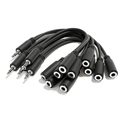 Image of ExcelValley 5 Pack Mono Splitter Y Patch Cables TS 3.5mm 1/8&quot; Eurorack Synth Synthesizer [Black]