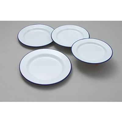 Image of Set of 4 Traditional Falcon White Enamel Dinner Plate Roasting Baking (24cm)