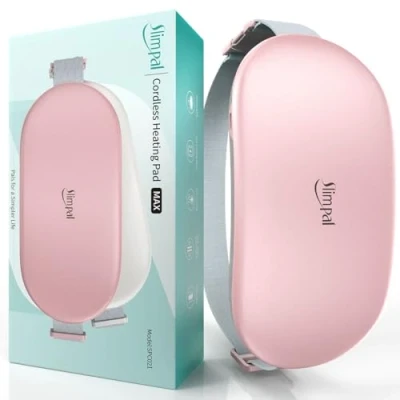 Image of Slimpal Heat Pads for Period Pain Relief, Plus Sized Electric Heating Pad Menstrual Cramps Cordless Rechargeable Belt Back, Belly, Stomach, Gift Girls Her Women, Pink