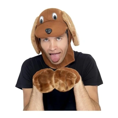 Image of Smiffys Dog Kit, Brown Hood &amp; Gloves, Party Animals Fancy Dress, Animal Dress Up Hats