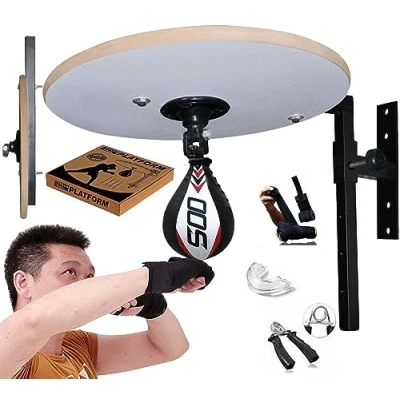 Image of SOO Adjustable Boxing Platform Professional Speed Bag Stand Wall Mounted ​​Ball for Fitness Boxing, Punching Speedball Sparring Set, White
