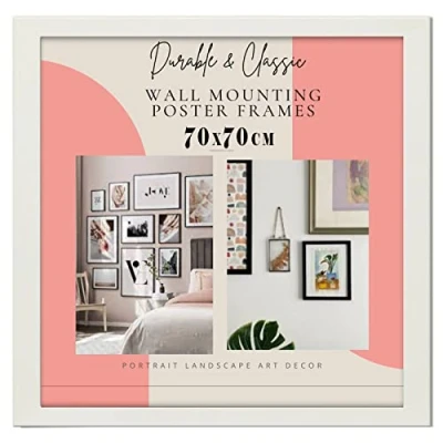 Image of Deals on deal Modern 70x70CM Square large Picture Frame Photo Wall Art Poster Frames With Clear Perspex Safety Glass to Hang Portrait or Landscape (70x70CM, WHITE)