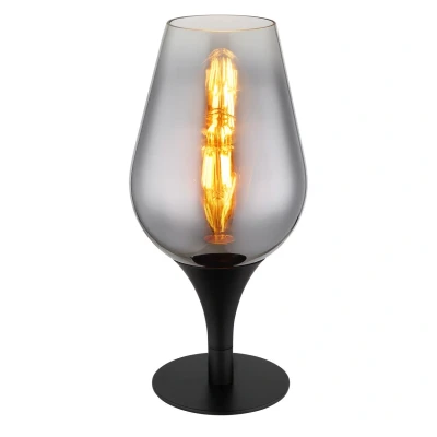 Image of Lavus Bedside Table Lamp Matt Black Chromed Glass Shade 1x E27