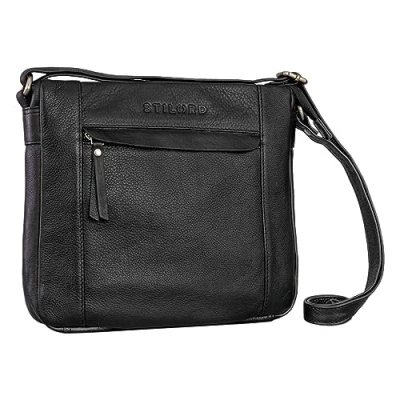 Image of STILORD &#039;Terra&#039; Leather Crossbody Bag for Women Classic Vintage Evening Ladies Shoulder Elegant Saddle Handbag Real Leather, Colour:Black