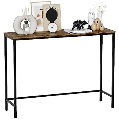 Image of Vida Designs Brooklyn Console Table Hallway Living Room Rustic Shelf Industrial Storage Furniture (Dark Wood, No Drawer)