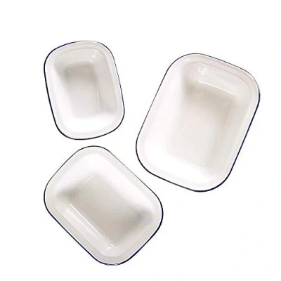 Image of Webake Enamel Pie Dishes Enamelware Roasting Tins 3 Pcs 20cm 24cm 28cm Cookware Baking Tray Rectangular Roaster Pan Food Containers