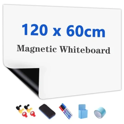 Image of JOMUSAGA Magnetic Whiteboard Paper, 120 x 60 cm, Self Adhesive Dry Erase Sheets, Film for Wall, Includes Wipe Pens, Eraser &amp; Magnets Ideal School, Home Office