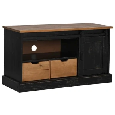 Image of vidaXL tv cabinet halden stand with sliding door/110x40x60 cm/black media unit ample storage drawers/display for living room/solid pine wood furniture