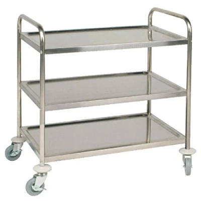 Image of Vogue Stainless Steel 3 Tier Clearing Trolley Large, Size: 930(H)x535(W)x855(D)mm, Capacity: 128 kg, Sound Dampening EVA Panels, 4x Quiet Castor Wheels Including 2x with Brakes, F995