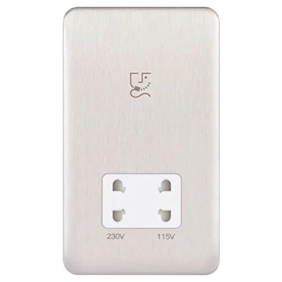 Image of Schneider Electric Lisse Screwless Deco Shaver Socket, Dual Voltage, 115/230V, GGBL7090WSSS, Stainless Steel with White Insert