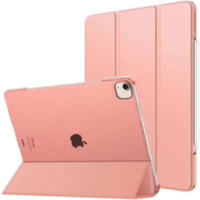 Image of MoKo for iPad Air 13 Inch M2 Case 2024/ Pro 12.9 (6th/5th Gen 2022/2021), Slim Smart Shell Translucent Frosted Hard PC Back Cover, Support Touch ID &amp; Pencil Pro/2nd/USB C, Apricot Orange