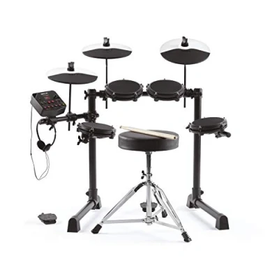 Image of Alesis Drums Debut Kit Kids Electric Drum with 4 Quiet Mesh Electronic Pads, 120 Sounds, Sticks, Stool, Headphones, and Lessons