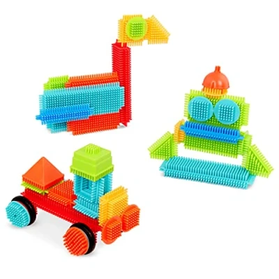 Image of Battat Bristle Blocks Interlocking Building 50Pc Playset Basic Builder Bucket STEM Set for Toddlers &amp; Kids Educational Toys, 2 Years +