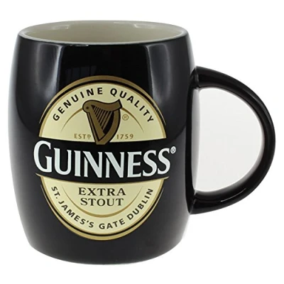 Image of Ceramic Guinness Barrel Mug With Extra Stout Label, Black Colour
