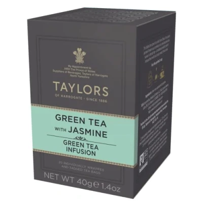 Image of Taylors of Harrogate Green Tea with Jasmine 20 individually wrapped bags tags