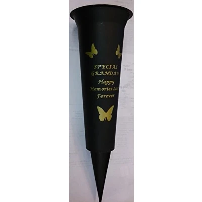 Image of In Loving Memory Verse Graveside Memorial Grave Spiked Flower Vase (Grandad, Black &amp; Gold)