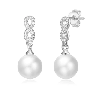 Image of Philip Jones Silver Plated Infinity Pearl Drop Earrings Created with Zircondia® Crystals