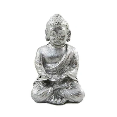 Image of Melody Jane Dolls House Silver Sitting Buddha Ornament Miniature 1:12 Living Room Accessory