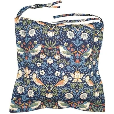 Image of Jansons Direct Linens 2 x 100% Cotton Strawberry Thief Filled Oxford Style Cushion Seat Pad in Navy Blue 40cm 8cm Deep William Morris Gallery