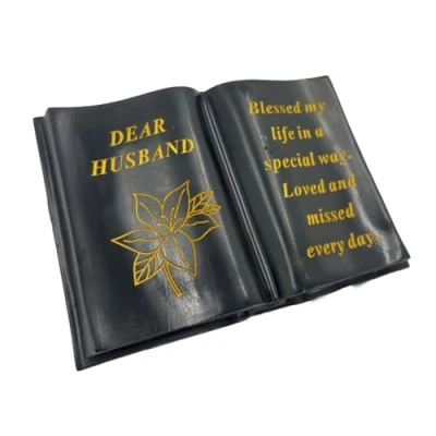Image of Angraves Special Husband Gold Lily Flower Graveside Black Book Memorial Ornament Plaque