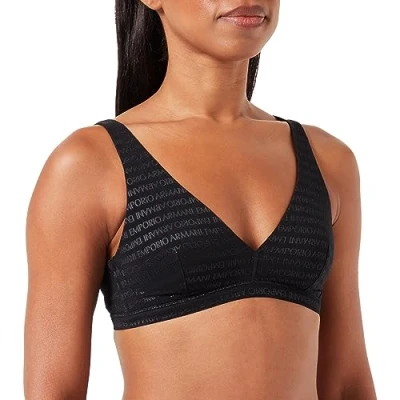Image of Emporio Armani Women&#039;s Bralette All Over Logo Mesh Bra, Black, L UK