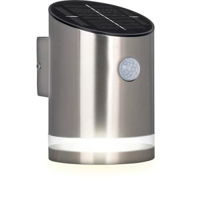Image of Luceco LED Solar Guardian Stainless Steel Wall Lantern with PIR Motion Sensor, 15 x 14 10 cm, 2 W, IP44 Rated, Black