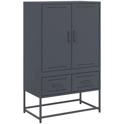 Image of vidaXL Anthracite Highboard Sideboard Cabinet Cold Rolled Steel 2 Drawers/2 Doors