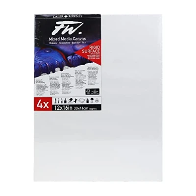 Image of Daler Rowney FW 12 x 16in White Stretched Canvas, Medium Grain, 10mm Deep, 4 Pack, Ideal for Professional Artists &amp; Students