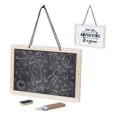 Image of eBuyGB Double Sided Chalkboard Whiteboard 31 x 21 cm Memo Notice Board inlcudes 3 Chalks, Felt Tip Pen and Eraser