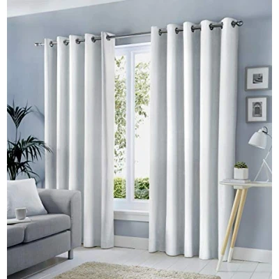 Image of Fusion White Curtains W46 x L90&quot; (117 229cm) Eyelet 100% Cotton for Bedroom/Living Room Door Curtain Thermal Drapes/Window Treatment Sorbonne Collection