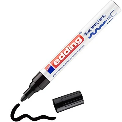 Image of edding 750 gloss paint marker black pack of 1 round nib 2 4 mm pen for glass, pebbles, wood, plastic, paper waterproof, high coverage
