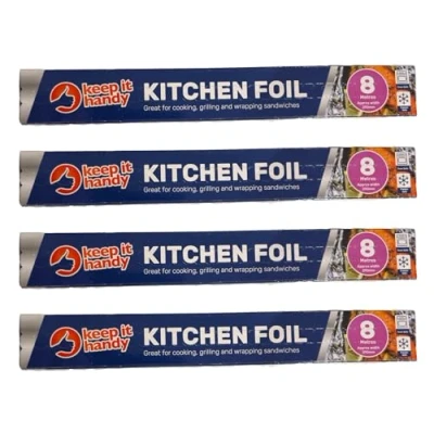Image of 32M Tin Foil Roll Aluminium Kitchen 4 Pack 8M x 29cm for Wrapping, Grilling &amp; BBQ Tinfoil Dispenser Cutter