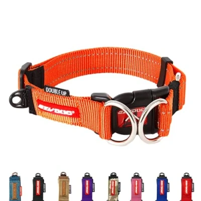 Image of EZYDOG Double Up Dog Collar Small, Medium, Large Dogs, Reflective Collar, Supreme Comfort, Soft Neoprene Material, Strong Nylon Webbing (X Large, Orange)